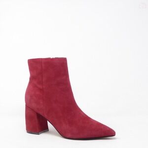 Marc Fisher Retire Women Ankle Boots Red Suede Pointed Toe Block Heel 7M